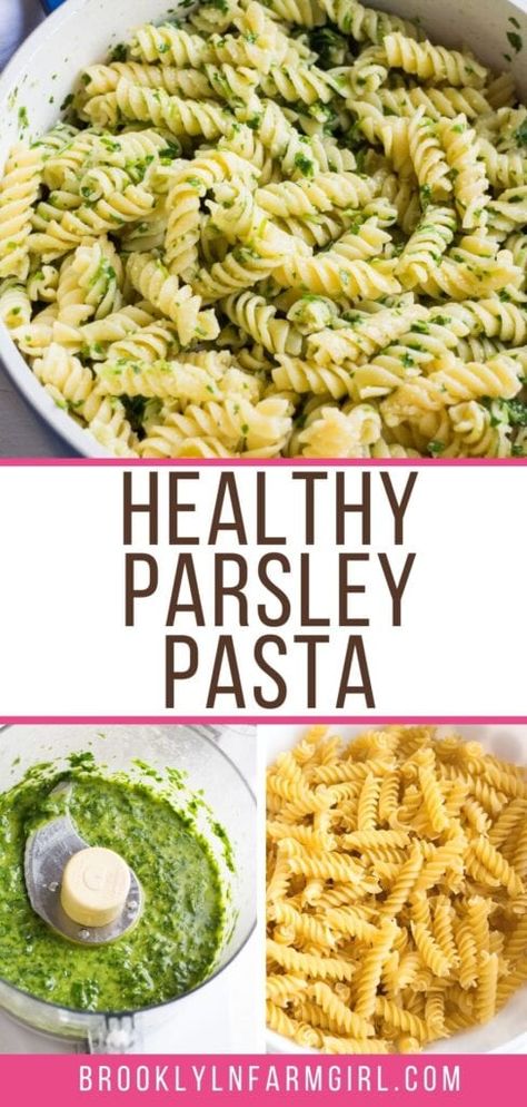 Fresh Parsley Recipes, Farfalle Pasta Recipes, Parsley Pasta, Healthy Pasta Recipe, Nut Free Pesto, Garlic Parmesan Pasta, Parsley Recipes, Parmesan Recipe, Healthy Pasta