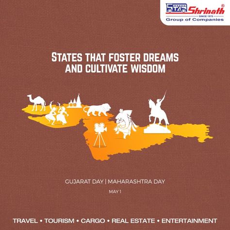 #gujaratsthapnadiwas #history #culture #gujaraticulture #celebration #GujaratDiwas #GujaratDay #1stMay #Gujarat #Maharashtra #FoundationDay #MaharashtraDay #MaharashtraDiwas HAPPY GUJARAT AND MAHARASHTRA DAY - 1ST MAY States that lead the country through their industrial prowess and entreprenuership! States that foster Dreams and cultivate Wisdom #BusTickets #ToursAndTravels #travelgram #travelingram #traveltheworld #traveladdict #travelgoals #garvigujarat #gujarattourism #indiatourism Gujarat Day, Maharashtra Day, 1st May, Adobe Illustrator Graphic Design, Bus Tickets, Wish Quotes, Group Of Companies, Creative Ads, Day Wishes