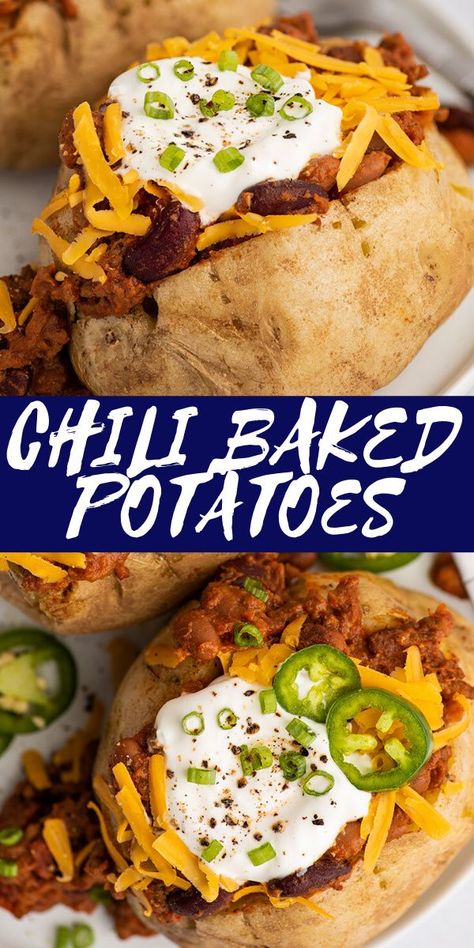 Chili Over Baked Potato, Baked Potato Meat Topping, Loaded Baked Potatoes With Meat, Southwest Baked Potato, Baked Potatoes Stuffed Meals, Dinner Recipes Baked Potato, Healthy Meat Dinner Recipes, Chilli Cheese Baked Potato, Chilli Stuffed Potatoes