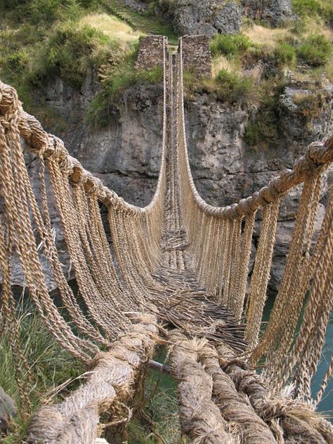 Q’eswachaka Bridge by travel peru, via Flickr Scary Bridges, Hanging Bridge, Rope Bridge, Inca Empire, Scary Places, Pedestrian Bridge, Peru Travel, Historical Sites, Beautiful World