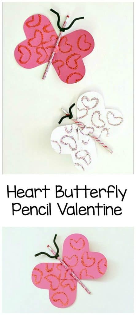 Paper Heart Butterfly Pencil valentine Pencil Valentine, Valentine For Kids, Valentines Diy Kids, Homemade Valentine, Easy Candy, Kids Homemade, Preschool Valentines, Valentine Activities, Valentine Crafts For Kids