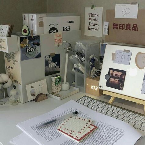 Korean Study Aesthetic, Korean Study, Study Desk Decor, Study Corner, Study Decor, Study Stationery, Desk Inspiration, Dekorasi Kamar Tidur, Study Room Decor