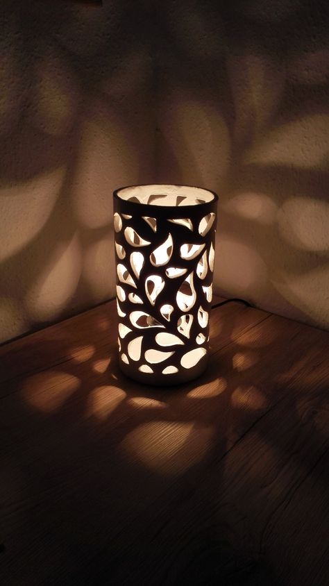 Ceramic Candle Cover, Ceramic Illuminaries, Pottery Lamps Ceramics, Clay Cylinder Projects, Ceramics Cylinder Ideas, Clay Lanterns Ceramics, Cylinder Ceramic Ideas, Lantern Ceramic Ideas, Pottery Cylinder Ideas