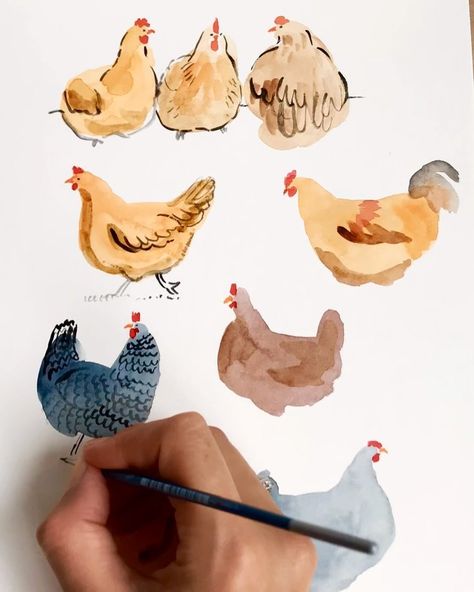 🐔🐔🐔Just for fun! Super quick #happyhen sketches. 😅My second time lapse attempt ever and I stopped it too early 🙈 I go back and add more… | Instagram How To Watercolor Animals, Quick Watercolor Ideas, Quick Watercolor Paintings, Watercolor Inspo Easy, Little Watercolor Paintings, Things To Watercolor, Watercolor Painting Ideas Easy, Fun Watercolor Ideas, Simple Watercolor Art