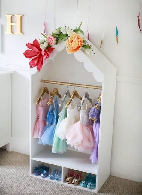 Read all about the inspiration behind the decor for our new home. My Pinterest boards are filled with new home inspiration photos, just waiting to be used once we buy a house. Dress Up Wardrobe, Dress Up Closet, Dress Up Storage, Basement Playroom, Girls Playroom, Toddler Girl Room, Hiasan Bilik, Princess Room, Toddler Bedrooms