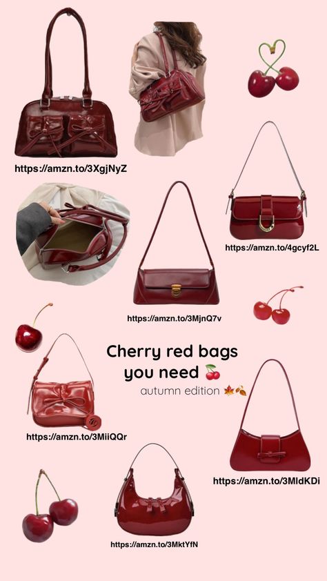 cherry red bags from amazon, perfect for autumn 🍒🍁🍂 Cherry Bag, Red Bag, What In My Bag, Red Cherry, Diy Journal, Cherry Red, Bordeaux, Trendy Outfits, Fashion Bags