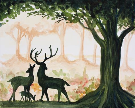 ART PRINT - 8x10 Giclee of Original Watercolor Painting by Jessi Lynn - Woodland Deer Family - Nature Animal Deer Hunting Buck Tree Trees. $19.95, via Etsy. Family Watercolor, Acrylic Inspiration, Buck Hunting, Watercolour Ideas, Tattoo Animal, Animal Family, Deer Painting, Family Nature, Deer Buck