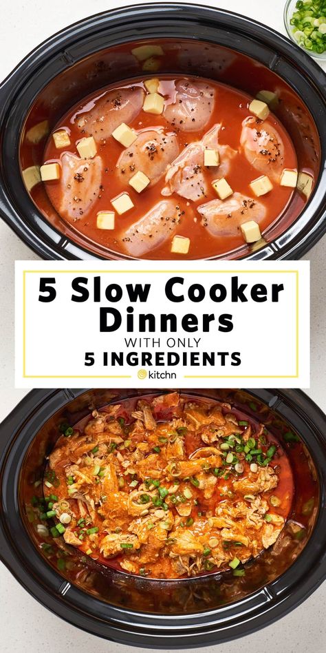 Easy Slow Cooker Chicken Dinners with 5 Ingredients | Kitchn Fast Crockpot Meals, Chicken And Tomatoes, Herbed Chicken, Chicken And Mushrooms, Slow Cooker Meals, Easy Slow Cooker Chicken, Cabbage Recipe, Fried Cabbage, Slow Cooked Meals