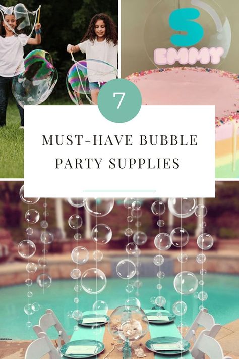 Are you ready to throw the most bubble-tastic party? You'll need more than just a bottle of soap and some wands - here are 7 must-have supplies for an unforgettable Bubble Party! Get ready for epic fun! Bubbles Party Ideas, Bubbles And Balloons Party, Bubble Theme First Birthday Party, First Birthday Bubble Theme, Bubble Party Ideas Kids, Bubble Birthday Party Ideas, Bubble Party Ideas, Bubble Themed Birthday Party, Bubble Party Theme