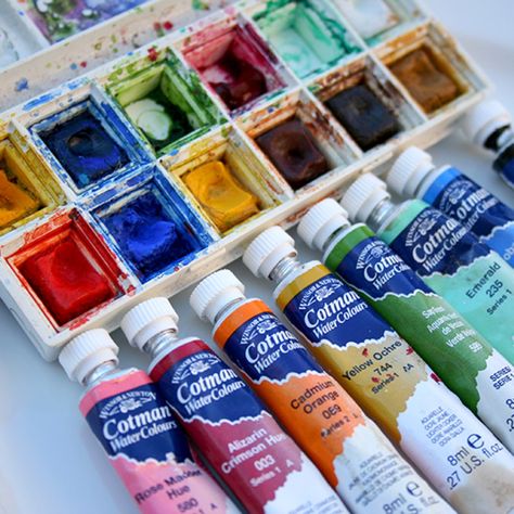 If you browse an art supply store either in person or online, you'll notice that watercolor paint is available in two primary forms — watercolor tubes or pans. It begs the question: What's the difference, exactly? Is one better than the other? Watercolor Studio, Art Assignments, Watercolor Water, Paint Tubes, Art Supply Stores, Watercolor Painting Techniques, Watercolor Palette, Watercolor Paints, Watercolor Wash