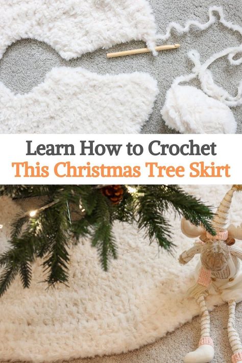 How To Crochet A Tree Skirt, Tree Skirts Christmas Free Pattern Crochet, Scandinavian Tree Skirt, Crochet Small Christmas Tree Skirt, Christmas Skirt Diy, Chunky Crochet Tree Skirt, Small Crochet Tree Skirt Pattern Free, Easy Crochet Tree Skirt Pattern Free, Crochet Tree Skirt Pattern Free Chunky