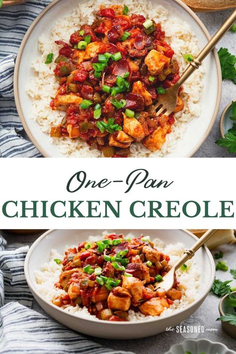 Smoky, zesty, and loaded with flavor, this Louisiana chicken creole recipe is an easy one-skillet meal for busy nights. Serve the chicken and veggies over rice, with a loaf of crusty bread for scooping, or with a crisp green salad. Chicken Creole Recipe, Veggies Over Rice, Chicken Creole, Louisiana Chicken, Creole Chicken, Fancy Dishes, Chicken And Veggies, Stuffing Casserole, One Skillet Meals