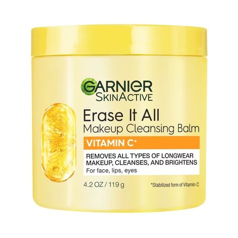 Garnier SkinActive Erase It All Makeup Cleansing Balm Vitamin C For All Skin Types, 4.2 oz - Walmart.com Makeup Cleansing Balm, Makeup Remover Balm, Garnier Micellar Water, Garnier Skinactive, Long Wear Makeup, Garnier Skin Active, Perfect Skin Care Routine, Skin Care Cleanser, Facial Cleansers