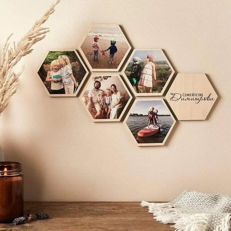 Christmas Gifts For The Home, Hexagon Wall Art, Hexagon Art, Hexagon Photo, Hexagon Wall, Family Photo Wall, Wall Art Display, Wedding Day Photos, Photo Wall Decor