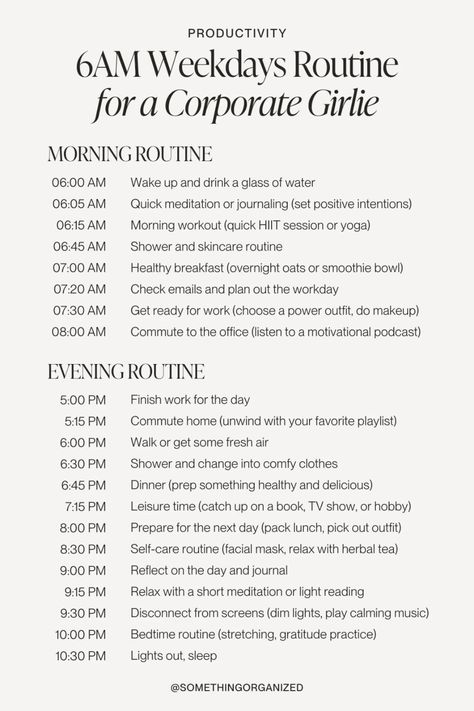 6 am weekdays routine for a corporate girlie, morning routine, evening routine, work-life balance ramadandayplannerprintable #customplanner #contentplanner☑️. Daily Routine With 9-5 Job, Become A Morning Person Tips, Morning Routine Self Care, Perfect Routine Aesthetic, 5 Year Planner, Productive College Routine, Planner Uses Ideas, 6am Morning Routine For Work, Life Routine Ideas