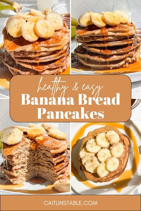 Looking for easy morning breakfast ideas? Try these banana bread pancakes! Made with whole wheat flour, banana, egg and cinnamon, these homemade pancakes are easy and so fluffy. Add maple syrup, bananas, peanut butter and fruit as toppings and serve. Peanut Butter And Fruit, Easy Morning Breakfast, Morning Breakfast Ideas, Walnut Pancakes, Pancakes Banana, Banana Bread Pancakes, Bread Pancakes, Super Moist Banana Bread, Freeze Pancakes