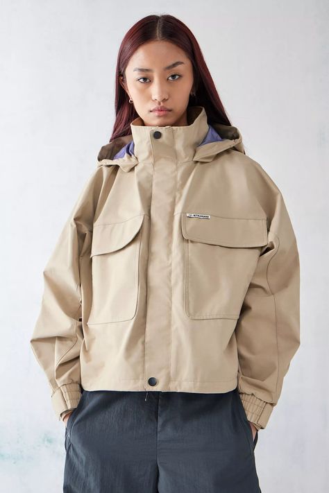 All-weather water-resistant jacket by iets frans... complete with a utility design and soft nylon shell. Zip-up, boxy silhouette jacket Ft. a funnel neck, a velcro concealed placket with popper fastenings, drop shoulders, long sleeves, stretchy cuffs and two patch pockets at the front. Topped with a fixed hood. Only at Urban Outfitters. Utility Design, Utility Vest, Water Resistant Jacket, Hooded Parka, Waterproof Jacket, Lumberjack, Soft Shell Jacket, Shell Jacket, Women's Coats & Jackets