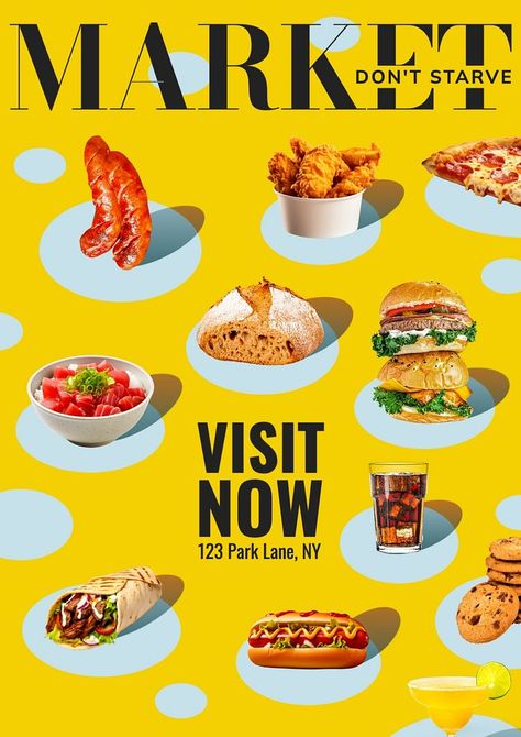 Food market poster template, editable text and design | premium image by rawpixel.com / Pitcha Benrohman Hamburger Pizza, Food Collage, Food Hamburger, Poster Design Layout, Market Poster, Image Collage, Food Poster Design, Food Hall, Collage Poster