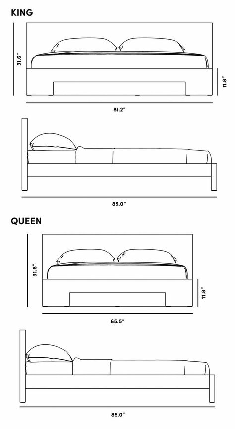 Dimensions for Fredrik Bed Bed Elevation, Bed Drawing, Furniture Details Drawing, Floor Plan Symbols, Interior Design Sketchbook, Modern Beds, Furniture Design Sketches, Architecture Drawing Plan, Interior Design Renderings