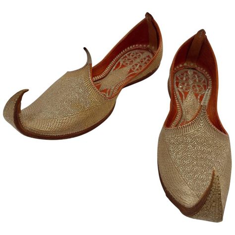 1stdibs Leather Shoes Gold Embroidered Size 6 Turkish Tooled Leather Shoes, Ceremonial Wedding, Moroccan Slippers, Embroidered Slippers, Indian Shoes, Rare Shoes, Wedding Slippers, Ali Baba, Curl Styles