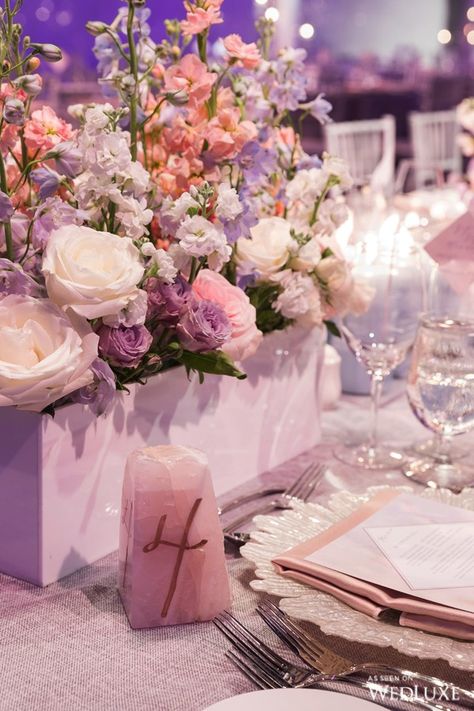 Pastel dream | WedLuxe – Rose Quartz Romance | Photography by: 5ive15ifteen Photo Company Follow @WedLuxe for more wedding inspiration!  #wedluxe #wedluxemagazine #weddingdecor #weddinginspo #inspo Decorate With Crystals, Constellation Wedding, Rose Gold Flatware, Rose Quartz Wedding, Amethyst Wedding, Trendy Bride, Wedding Event Design, Crystal Wedding, Rose Wedding