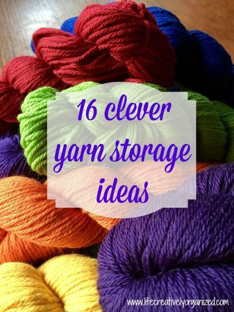 Are you drowning in yarn? If you are like most knitters and crocheters, I bet you are. Here are 16 clever yarn storage ideas to keep yarn neatly organized! Diy Yarn Storage Ideas, Yarn Storage Solutions, Yarn Storage Ideas, Knitting Yarn Storage, Yarn Display, Yarn Projects Crochet, Knitting Room, Yarn Organization, Yarn Holder