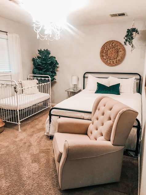 Nursery Bedroom Combo Small, Guest Nursery Combo Small, Bedroom With Babyroom, Neutral Nursery Guest Room Combo, Guest Bedroom Nursery Combo Small, Combined Bedroom And Nursery, Guest And Nursery Combo, Master Room With Nursery, Full Size Bed And Crib Shared Room