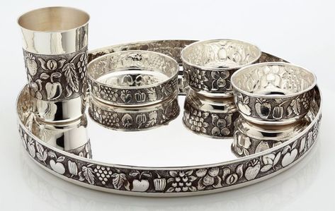 Silver Utensils Indian, Silver Dinner Set Indian, Silver Thali Set, Silver Dinner Set, Puja Items, Silver Lamp, Pooja Items, Silver Plated Trays, Silver Pooja Items