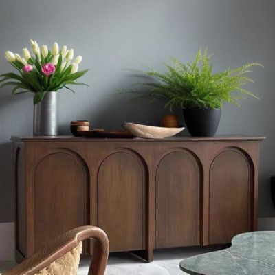 Handmade, good texture, long use time. | WOOD PEEK LLC 70.86" Solid Wood Sideboard in Brown | Wayfair Arched Sideboard, Sideboard Buffet In Dining Room, Roman Restaurant, Arch Furniture, Cabinet Nordic, Brown Sideboard, Dark Wood Sideboard, Wooden Buffet, Arch Door