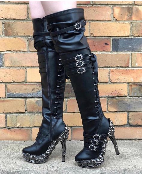 Hades Footwear, Dark Queen, Clothing Art, Halloween Vampire, Gothic Horror, Outfit Design, Dark Gothic, Long Boots, Film Serie