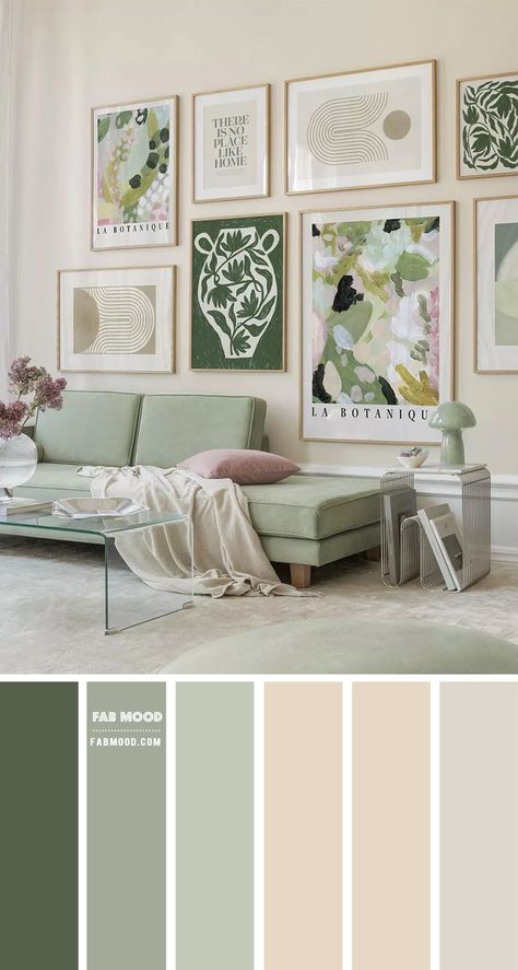 Serene Harmony: Designing a Living Room with a Beige and Green Colour Theme Sage Lounge Room, Colour Palette Sage Green, Sage And Beige Living Room, Wall Paints For Living Room Colour, Light Green Living Room Color Scheme, Green And Beige Colour Palette, Sage Living Room Color Scheme, Sage Green Living Room Color Scheme, Sage Green Colour Palette