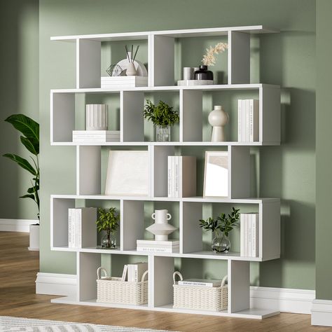 PRICES MAY VARY. ✔Geometric Bookcase. The Minimalist Shelf with clean lines makes our DIYART 5 tier bookcase flexible and easy to use at home. Featuring with 5 tier shelves this bookcase provides plenty of space to store all your favorite books, toys, and more. Dimension: 27.5"W x 62.6"H x 9.3"D, Set of 2. ✔Room Divider Book Shelf. In addition to storing books, this bookshelf can also be used as a display cabinet or room divider shelf. Place the 1 Shelf alone or 2 piece side by side, perfect for Tall Room, Bedroom Bookshelves, Minimalist Shelf, Room Divider Shelves, Geometric Bookcase, Minimalist Shelves, Modular Display, Wood Bed Design, Modern Bookshelf