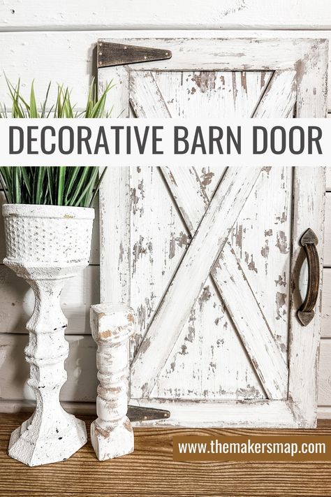 DIY Decorative Barn Door - Easy DIY Tutorial Barn Door Diy, Barn Door Ideas, Small Barn Door, Barn Door Decor, Budget Crafts, Barn Door Kit, Easy Diy Decor, Black Acrylic Paint, Diy Barn Door