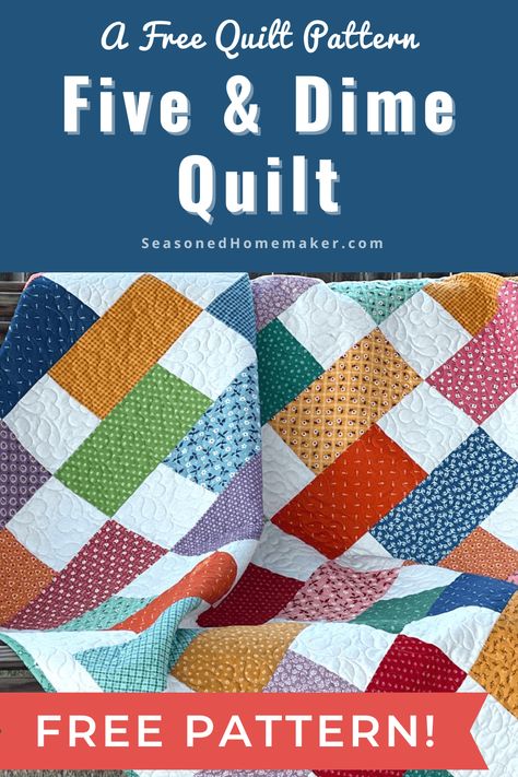 Dive into the delightful world of quilting with the Free Five & Dime Quilt Pattern! Perfect for quilters of all levels, this pattern brings simplicity and creativity together in a fun weekend project. Nine Patch And Rails Quilt Pattern, Now And Later Quilt Pattern, Easy Quilt Designs Free Pattern, Stepping Up Quilt Pattern, Crossroads Quilt Block, Film At Five Quilt Pattern, Simplicity Quilt Pattern, Brickwork Quilt Pattern Free, Simply Done Quilt Pattern Free