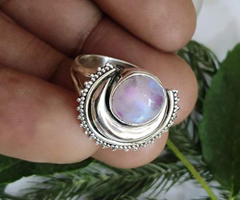 Blood Jewelry, Engagement Ring Victorian, Bridesmaid Ring, Silver Pearl Ring, Bridesmaid Rings, Pink Moonstone, Victorian Ring, Boho Style Jewelry, Moon Shape