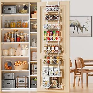 Over the Door Pantry Organizer 8-Tier Adjustable Baskets Hanging Spice Door Rack Narrow - 13.78" W x 65.16" H Behind the Door Storage for Kitchen, Bathroom, and Closet Organization-White Behind The Door Storage, Pantry Shelf Organizer, Door Pantry Organizer, Storage For Kitchen, Pantry Organizer, Snack Organizer, Door Rack, Door Kitchen, Door Shelves