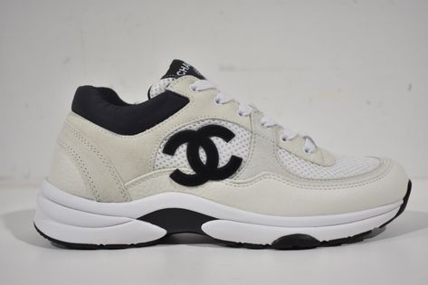 Chanel REV White Black CC Logo Leather Lace Up Flat Runner Trainer Sneaker 39.5 ********** Chanel ********** Brand: Chanel Size: 39.5 (know your Chanel size) Name: Trainer Color: White &; Black Style: REV Style#: G38299 Y55720 K3846 Material: Mesh, Suede Calfskin &; Grained Calfskin Lace up tie front Chanel black CC side logo White suede calfskin material White grained calfskin leather material CC tongue logo Large CC bottom logo *** SOLD OUT SUPER RARE *** Brand new in box, comes with original box and dust bag 100% Authentic or your money back Great gift I ship worldwide Any other questions just ask, I will be happy to answer them eBay store powered by Shopping Feed. Chanel Kids, Chanel Sneakers, Chanel Brand, Shoes Outfit Fashion, Fresh Shoes, Shopping Items, Trainer Sneakers, Chanel Black, Cc Logo