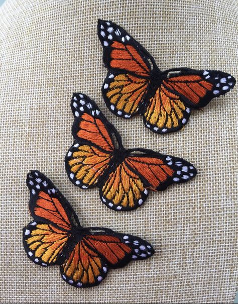 Diy Denim Jacket, Insect Collection, Iron On Embroidery, Diy Jacket, Wedding Jacket, Orange Butterfly, Butterfly Embroidery, Embroidered Clothes, Monarch Butterfly