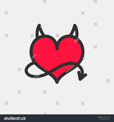 Devil's heart with horns and a tail. Vector icon.horns#heart#Devil#icon Devil Heart Nails, Heart With Horns Tattoo, Devil Horns Drawing, Devil Heart Tattoo, Devil Horns Tattoo, Heart With Horns, Bisexual Wallpaper, Emoji Tattoo, Stencil Outline