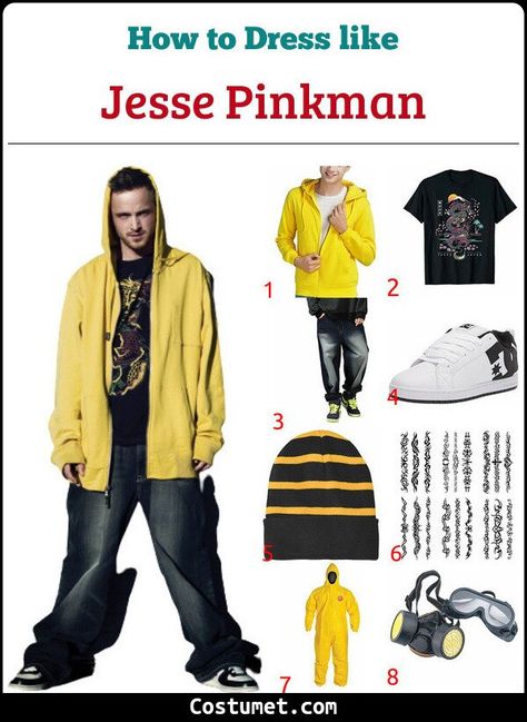 Jesse Pinkman (Breaking Bad) Costume for Cosplay & Halloween 2021 Breaking Bad Yellow Suit, Jesse From Breaking Bad Outfits, Breaking Bad Fashion, How To Dress Like Jesse Pinkman, Breaking Bad Outfit Ideas, Jessie Pinkman Halloween Costume, Jesse Pinkman Outfit Ideas, Jessie Breaking Bad Costume, Jessie Breaking Bad Outfits