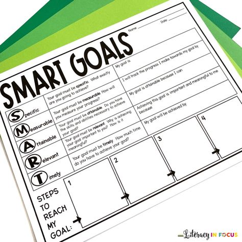 Teach students how to set SMART goals with this goal-setting worksheet. Provide students with the tools necessary for accomplishing their goals. Use a graphic organizer to help students develop and implement SMART goals. Classroom Goal Setting, High School Goal Setting, Smart Goals Examples Student, Goal Setting Worksheet For Students, Student Goal Setting, Reading Coach, Emotional Learning Activities, Smart Goals Worksheet, Goal Setting For Students