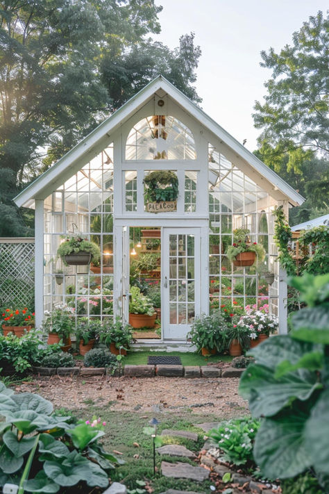 30 Greenhouse Designs to Add Charm to Your Backyard Country Cottage Outdoor Space, Cottage Style Greenhouse, English Cottage Greenhouse, Attached Greenhouse Ideas, Tiny House Greenhouse, Greenhouse Building Plans, Greenhouse Farmhouse, Tudor Greenhouse, Backyard Farm Ideas