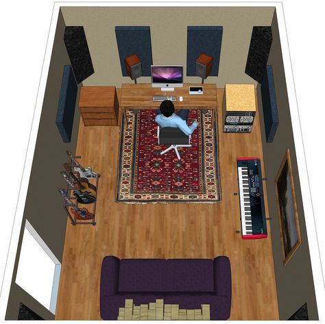 Garage Music Studio, Ruang Studio Musik, Studio Music Room, Recording Studio Furniture, Studio Room Design, Recording Room, Music Studio Design, Home Studio Desk, Music Room Design