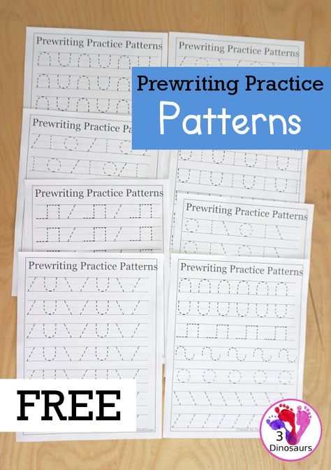 Free Prewriting Practice Patterns - Several pages of different prewriting stroke patterns to practice with prewriting skills - These free prewriting worksheets are great for kids needing extra help with fine motor skills - 3Dinosaurs.com #finemotor #prewritingstrokes #3dinosaurs #freeprintable #prewritingprintables #prewriting #kindergarten #prek Pre Writing Letter Practice, Pre Writing Practice Worksheets, Preschool Writing Activities Handwriting Practice Motor Skills, Writing Strokes Preschool, Prehandwriting Worksheets, Writing Patterns For Preschool, Writing For Preschoolers Free Printable, Coloring Practice Sheets, Pre Writing Worksheets Free Printable