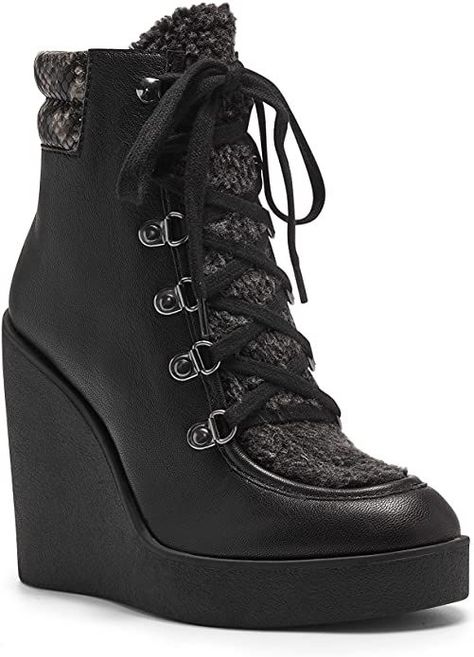 Jessica Simpson Women's Maelyn Boot Ankle Jessica Simpson Boots, Wedge Bootie, Black Leather Wedges, High Heel Wedges, Jessica Simpson Shoes, Lace Up Ankle Boots, Leather Wedges, Leather Zipper, Wedge Boots