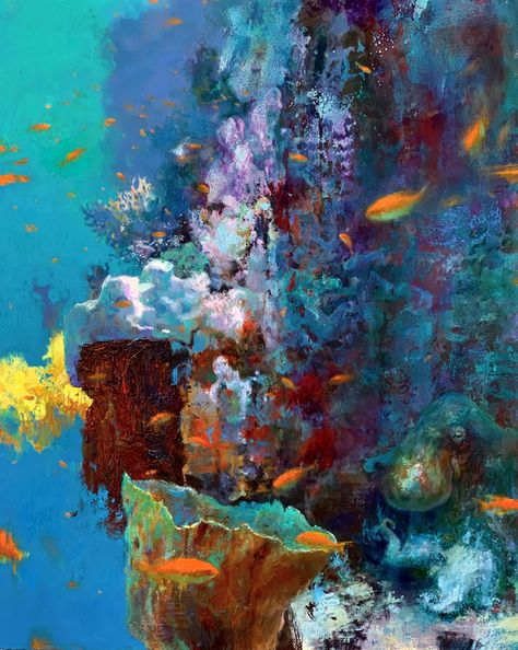 Underwater Abstract Painting, Aquarium Painting, Abstract Fish Painting, Coral Reef Drawing, Coral Painting, Coral Reef Art, Marine Life Art, Dove Painting, Octopus Painting