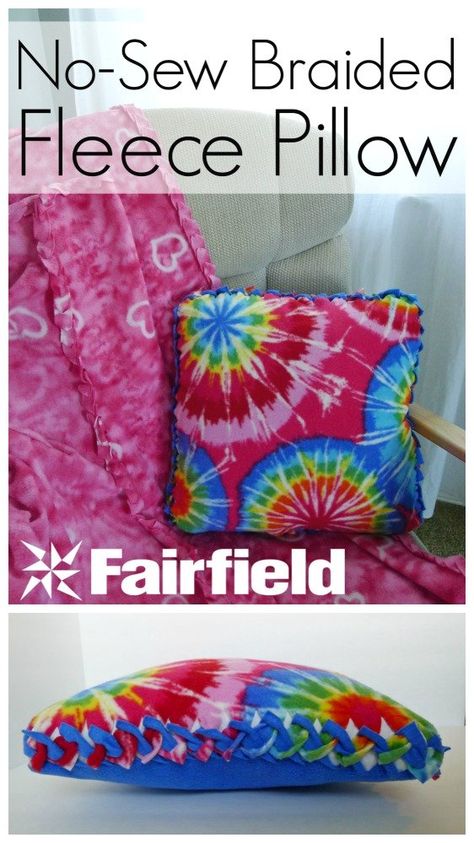 Fleece Pillows, Braided Fleece, No Sew Pillow Covers, Tie Pillows, Fleece Crafts, Fleece Projects, No Sew Fleece Blanket, No Sew Blankets, Fleece Pillow