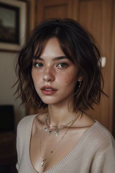 Short Middle Part Hair Women, Mid Short Haircut, Haircut 2024 Woman, Short Medium Hairstyle Women, Mid Haircut, Bob With Side Bangs, Hair Inspiration Short, Curly Hair With Bangs, Short Hair Haircuts