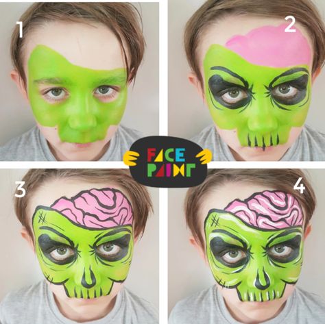 Halloween Comic Zombie Face Paint Design by Linnéa – Facepaint.com Face Paint Zombie, Maquillage Halloween Zombie, Zombie Face Makeup, Kids Zombie Makeup, Halloween Face Paint Designs, Zombie Face Paint, Easy Halloween Face Painting, Halloween Makeup For Kids, Maquillage Halloween Simple