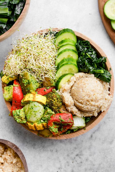 Vegan Superfood Recipes, Vegan Protein Bowls, Pesto Buddha Bowl, Vegan Nourish Bowl, Womb Cleanse, Superfood Meals, Nourishing Bowls, Pesto Bowl, Healthy Eating Vegan